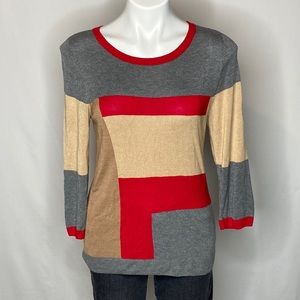 The Limited, Color Block Rayon 3/4 Sleeve Sweater, Large